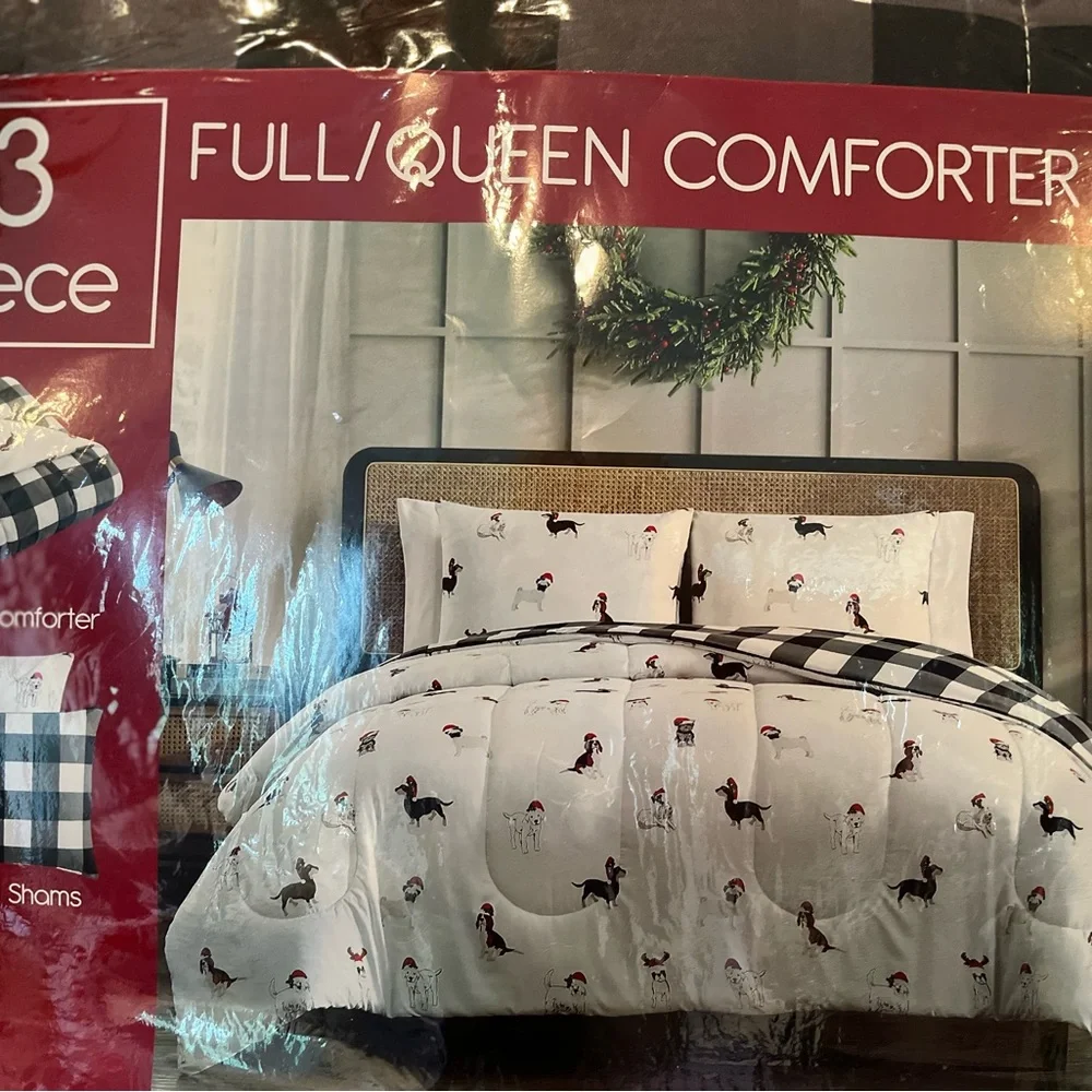 Full/queen comforter set holiday dogs reversible net great for the holidays